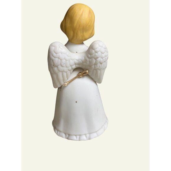 Home Interiors Angel Bell Porcelain Bisque Figurine Holding Blue Bird HOMCO - Picture 8 of 14